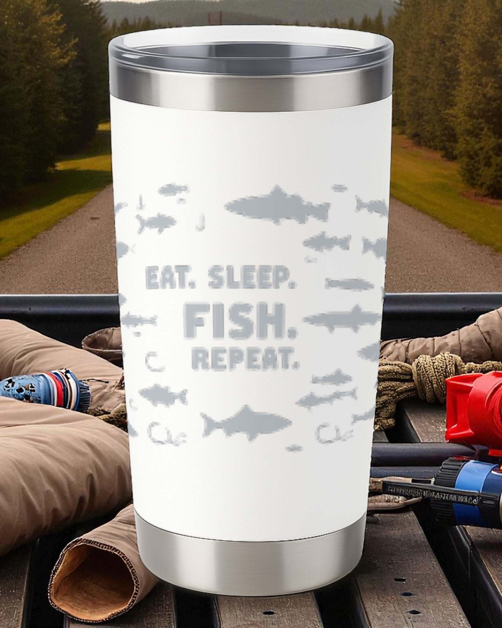 Eat. Sleep. Fish. Repeat. – Fishing Tumbler Ctrl-Alt-Engrave