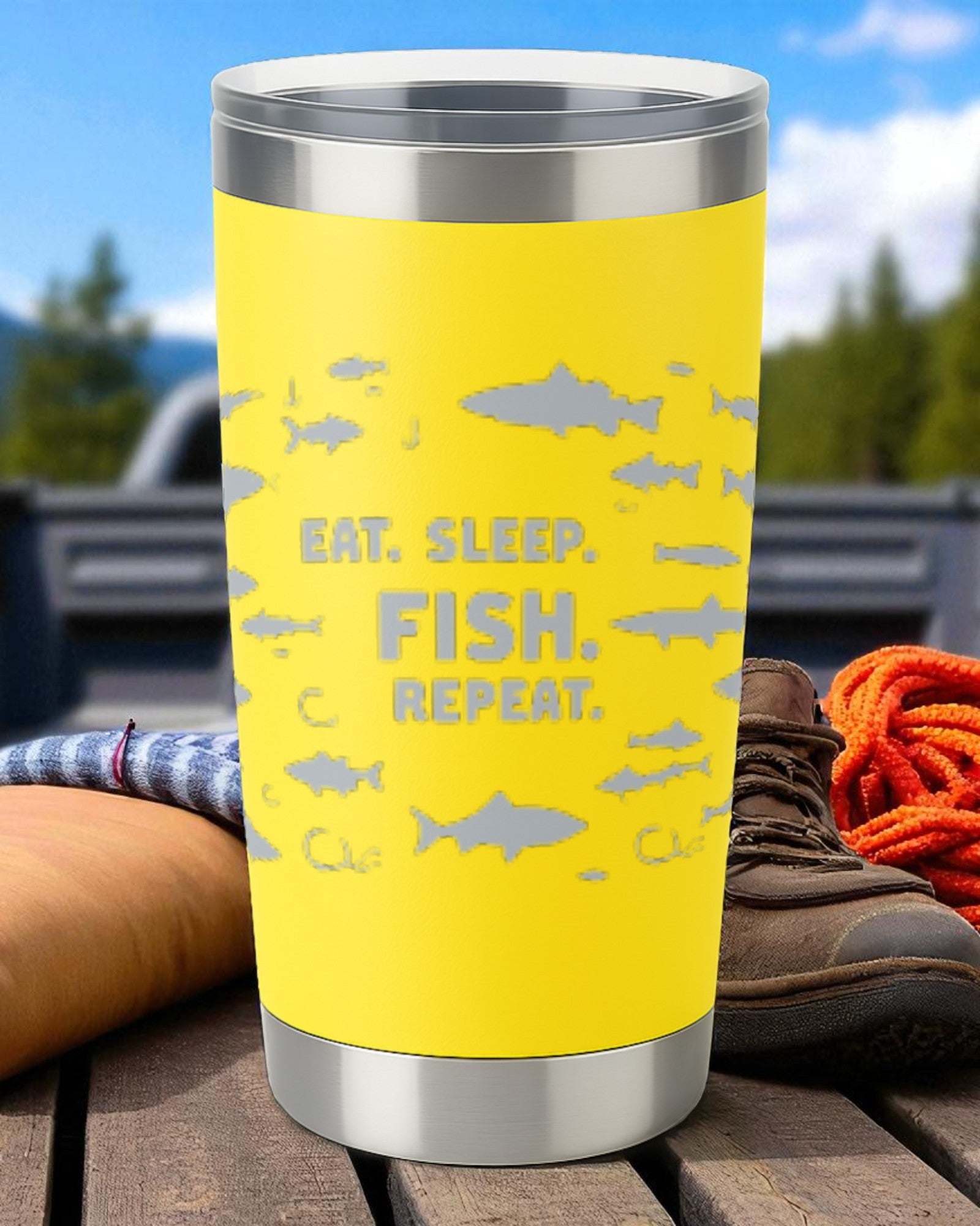 Eat. Sleep. Fish. Repeat. – Fishing Tumbler Ctrl-Alt-Engrave