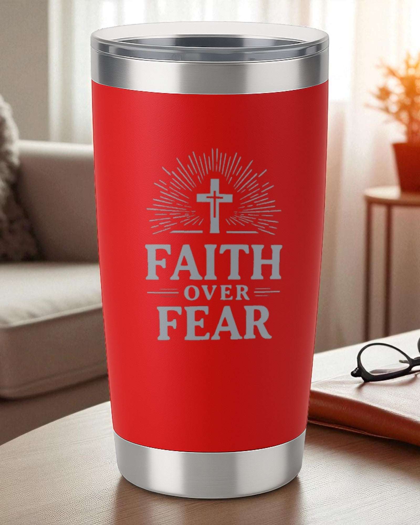 Faith Over Fear – Inspirational Christian Tumbler Ctrl-Alt-Engrave