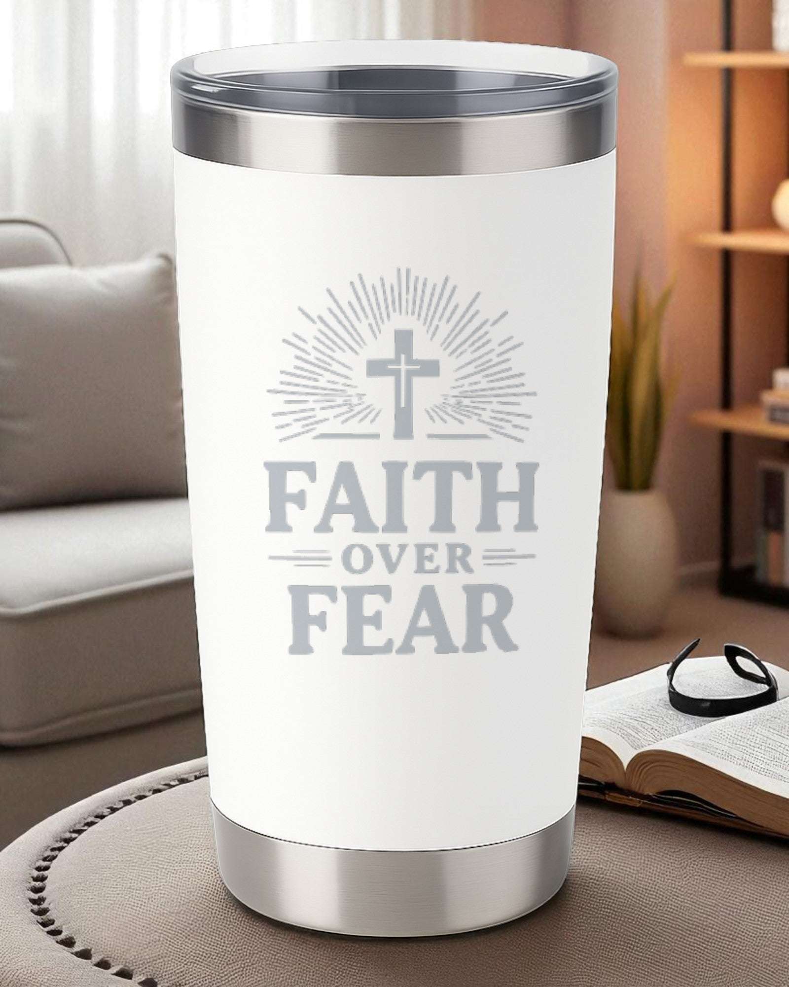 Faith Over Fear – Inspirational Christian Tumbler Ctrl-Alt-Engrave