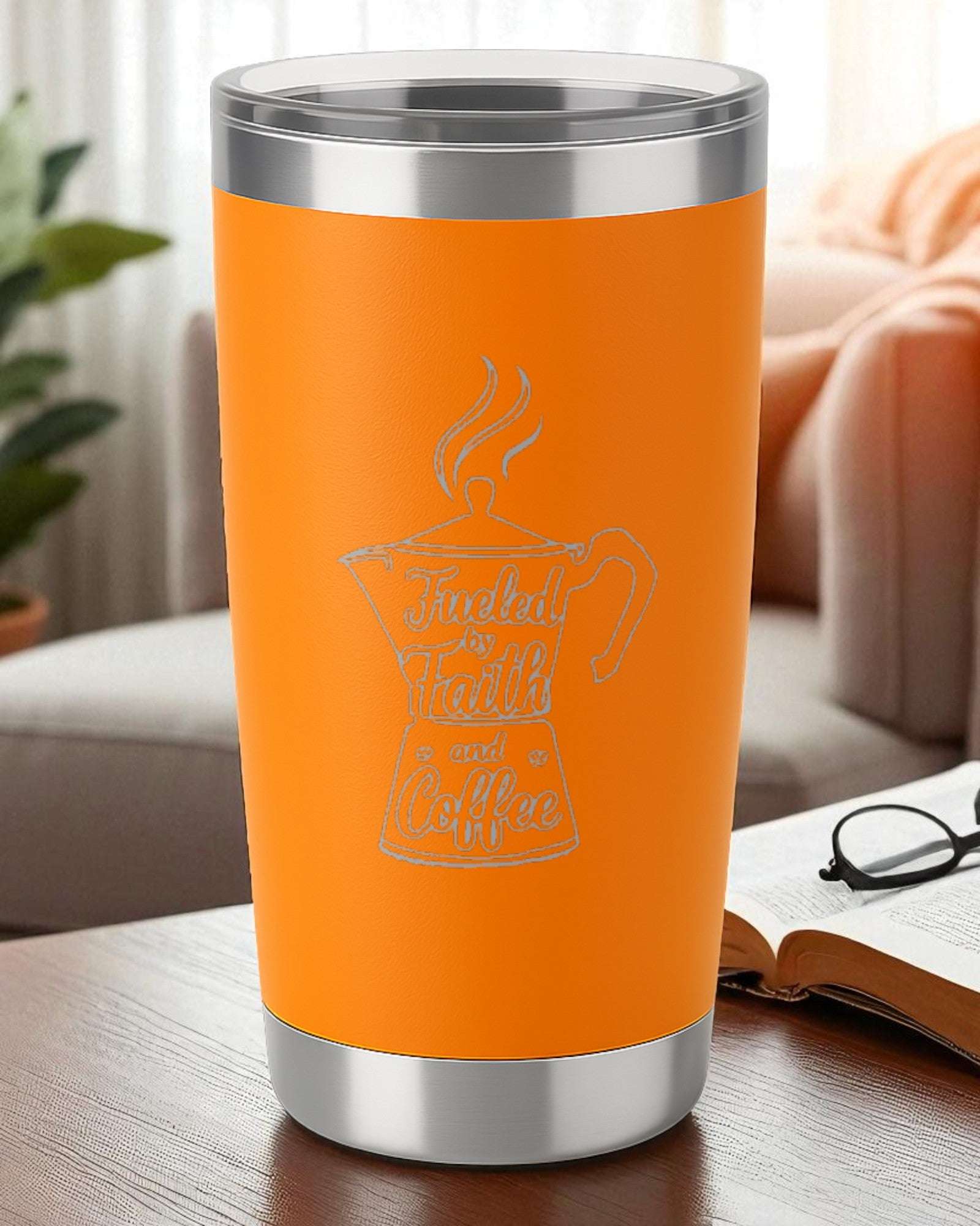 Fueled by Faith & Coffee – 20oz Laser Engraved Tumbler Ctrl-Alt-Engrave