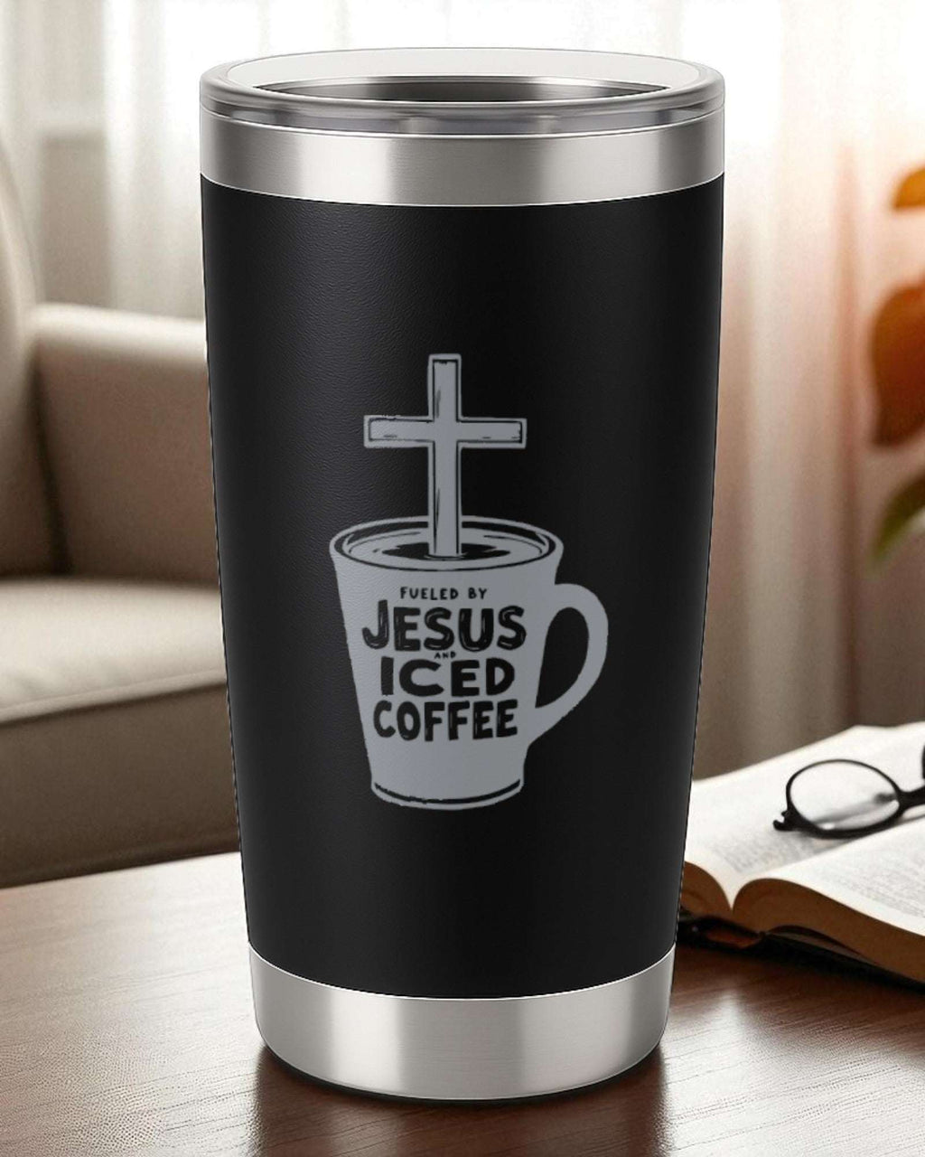 Faith Tumbler – "Fueled by Jesus and Iced Coffee" Ctrl-Alt-Engrave