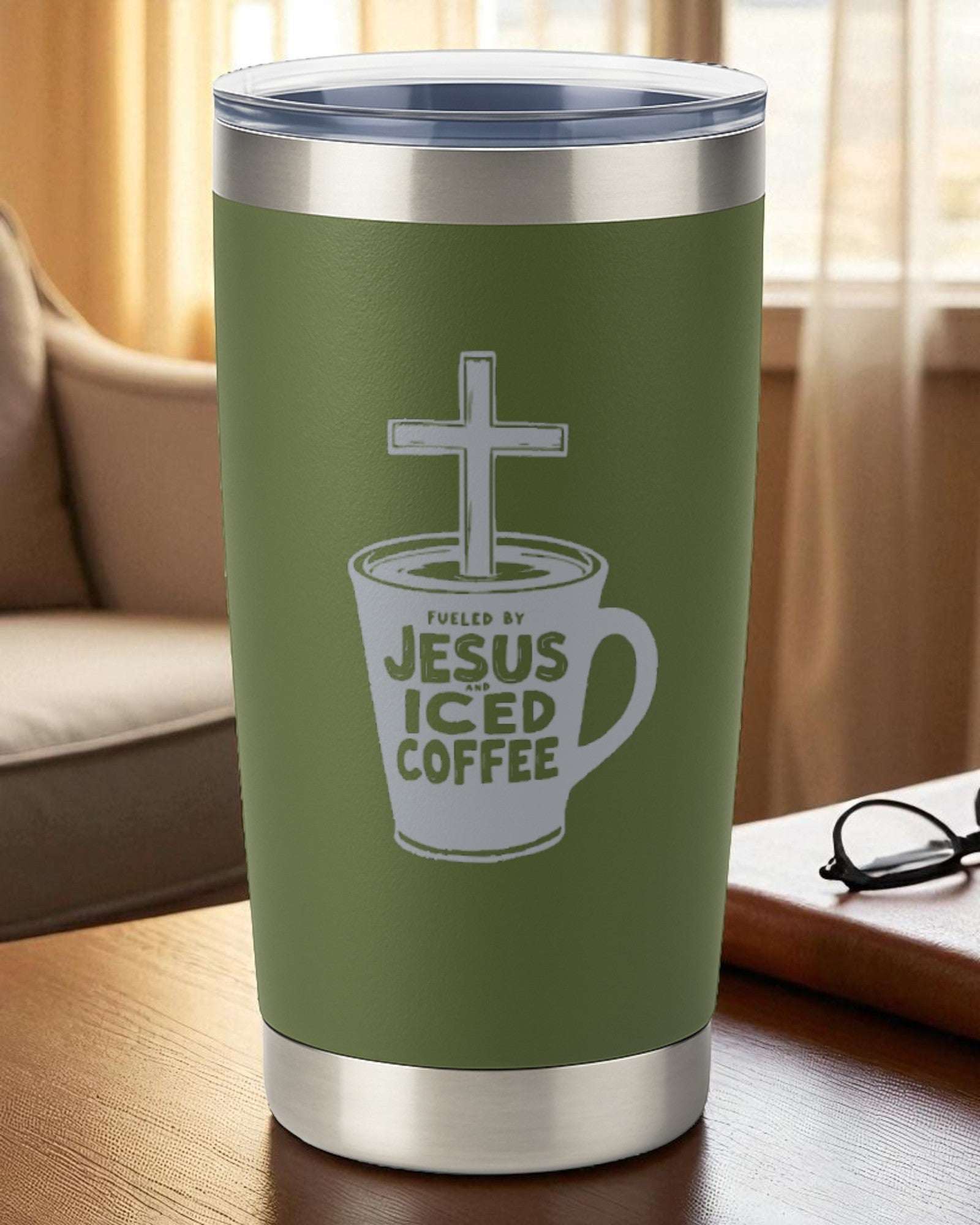 Faith Tumbler – "Fueled by Jesus and Iced Coffee" Ctrl-Alt-Engrave