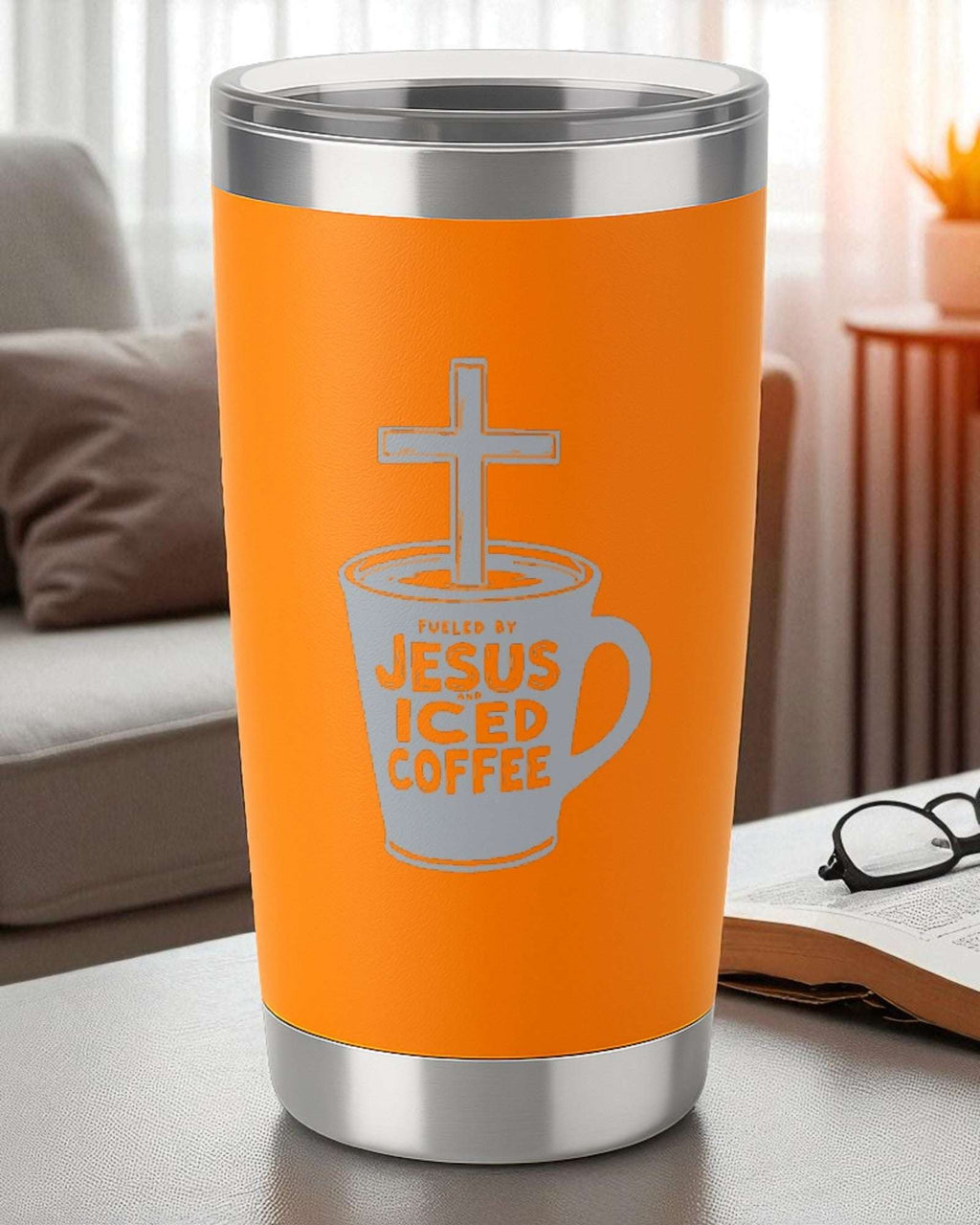 Faith Tumbler – "Fueled by Jesus and Iced Coffee" Ctrl-Alt-Engrave
