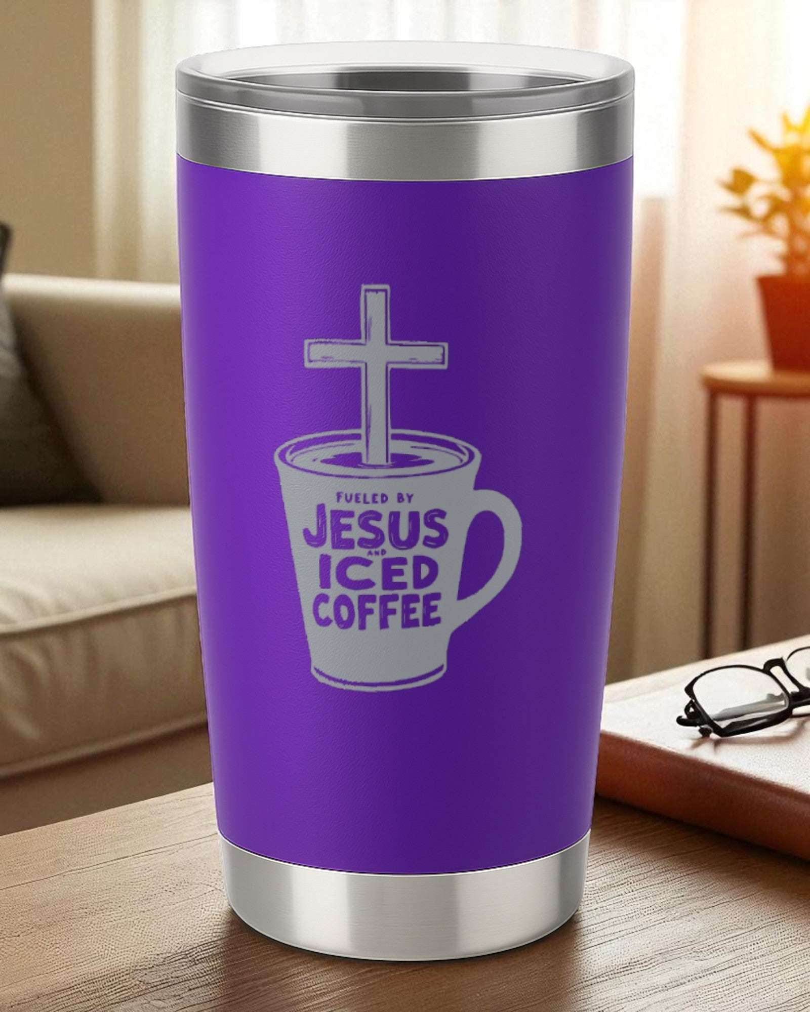 Faith Tumbler – "Fueled by Jesus and Iced Coffee" Ctrl-Alt-Engrave