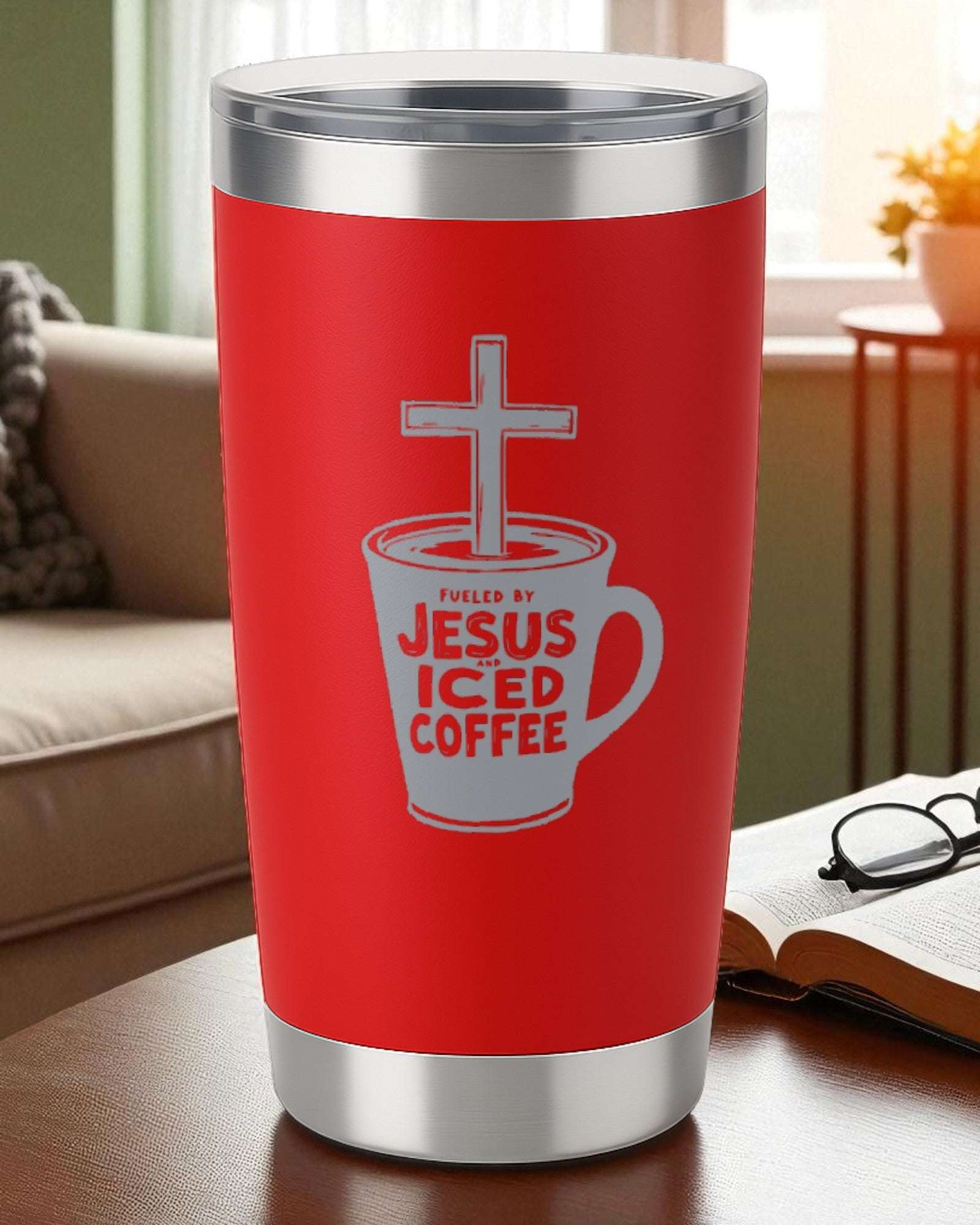 Faith Tumbler – "Fueled by Jesus and Iced Coffee" Ctrl-Alt-Engrave