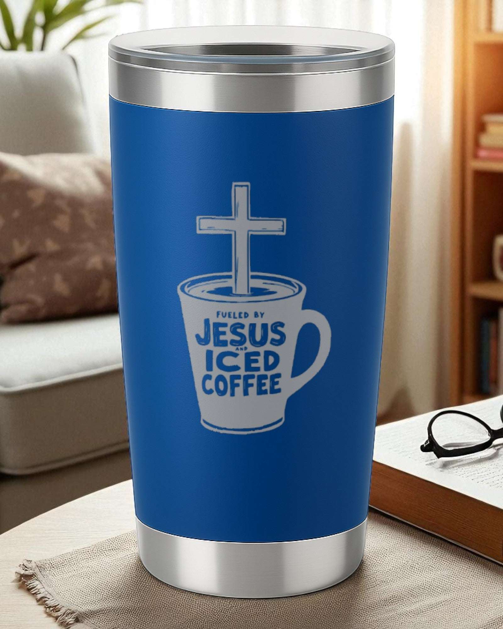 Faith Tumbler – "Fueled by Jesus and Iced Coffee" Ctrl-Alt-Engrave