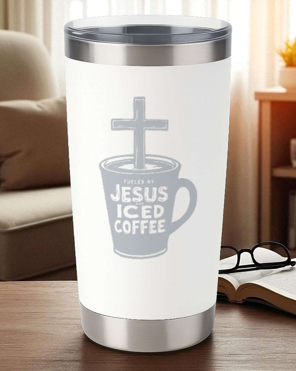 Faith Tumbler – "Fueled by Jesus and Iced Coffee" Ctrl-Alt-Engrave