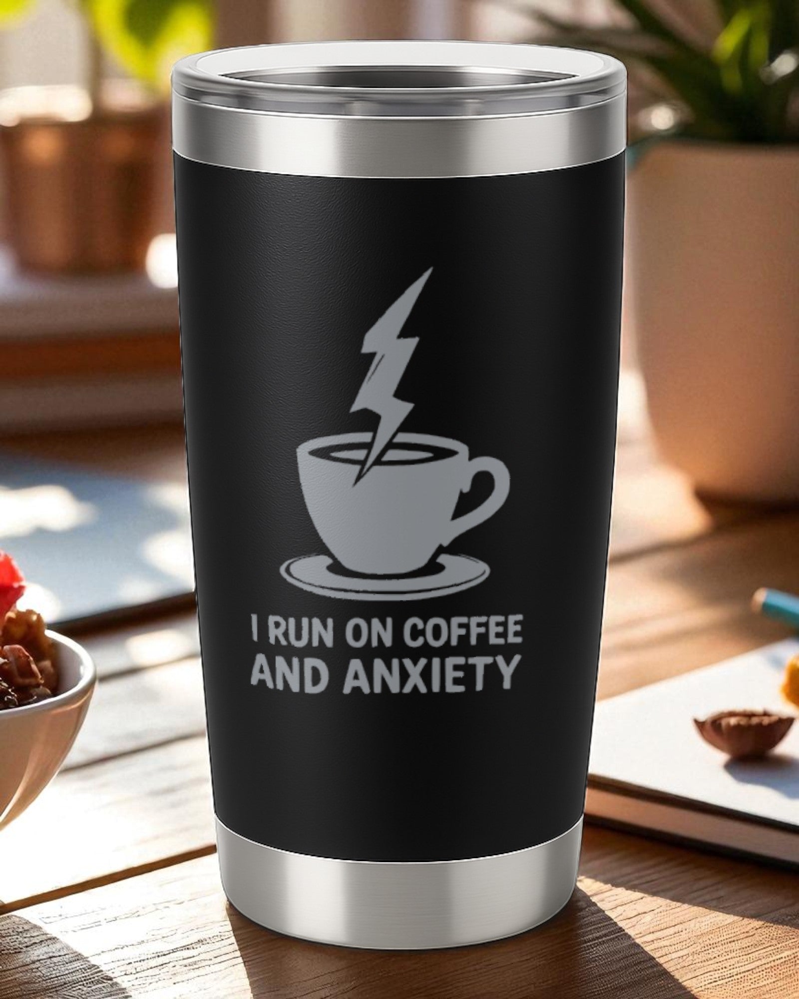 I Run on Coffee and Anxiety – Mental Health Humor Tumbler Ctrl-Alt-Engrave