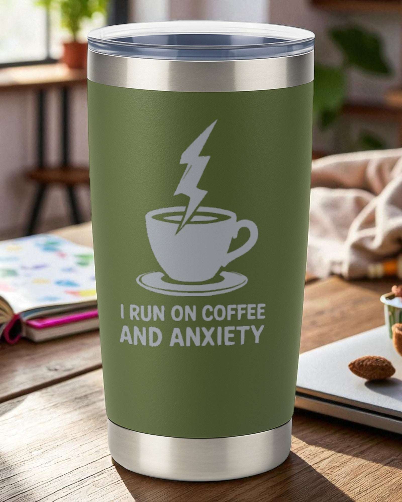 I Run on Coffee and Anxiety – Mental Health Humor Tumbler Ctrl-Alt-Engrave