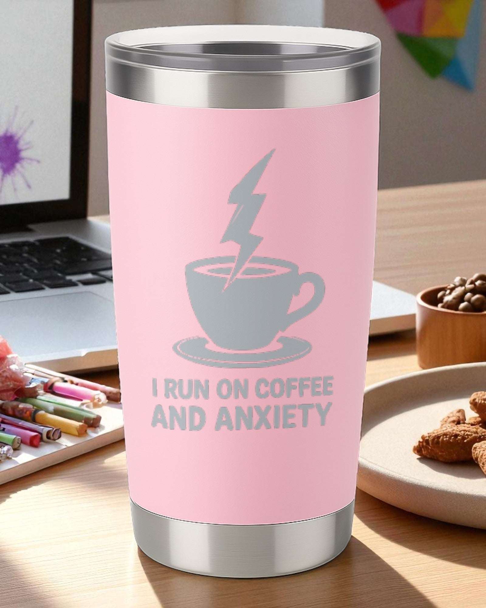 I Run on Coffee and Anxiety – Mental Health Humor Tumbler Ctrl-Alt-Engrave