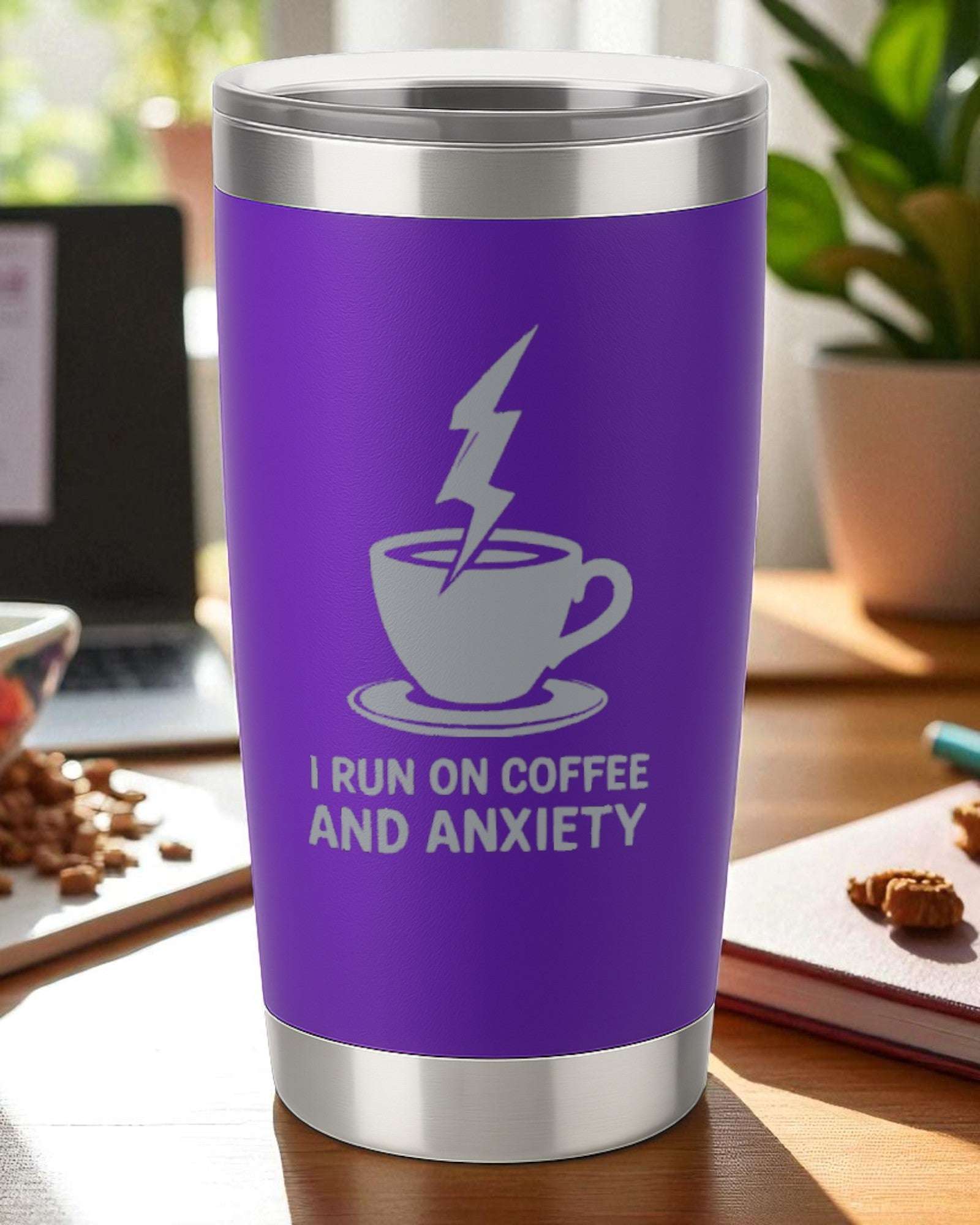I Run on Coffee and Anxiety – Mental Health Humor Tumbler Ctrl-Alt-Engrave