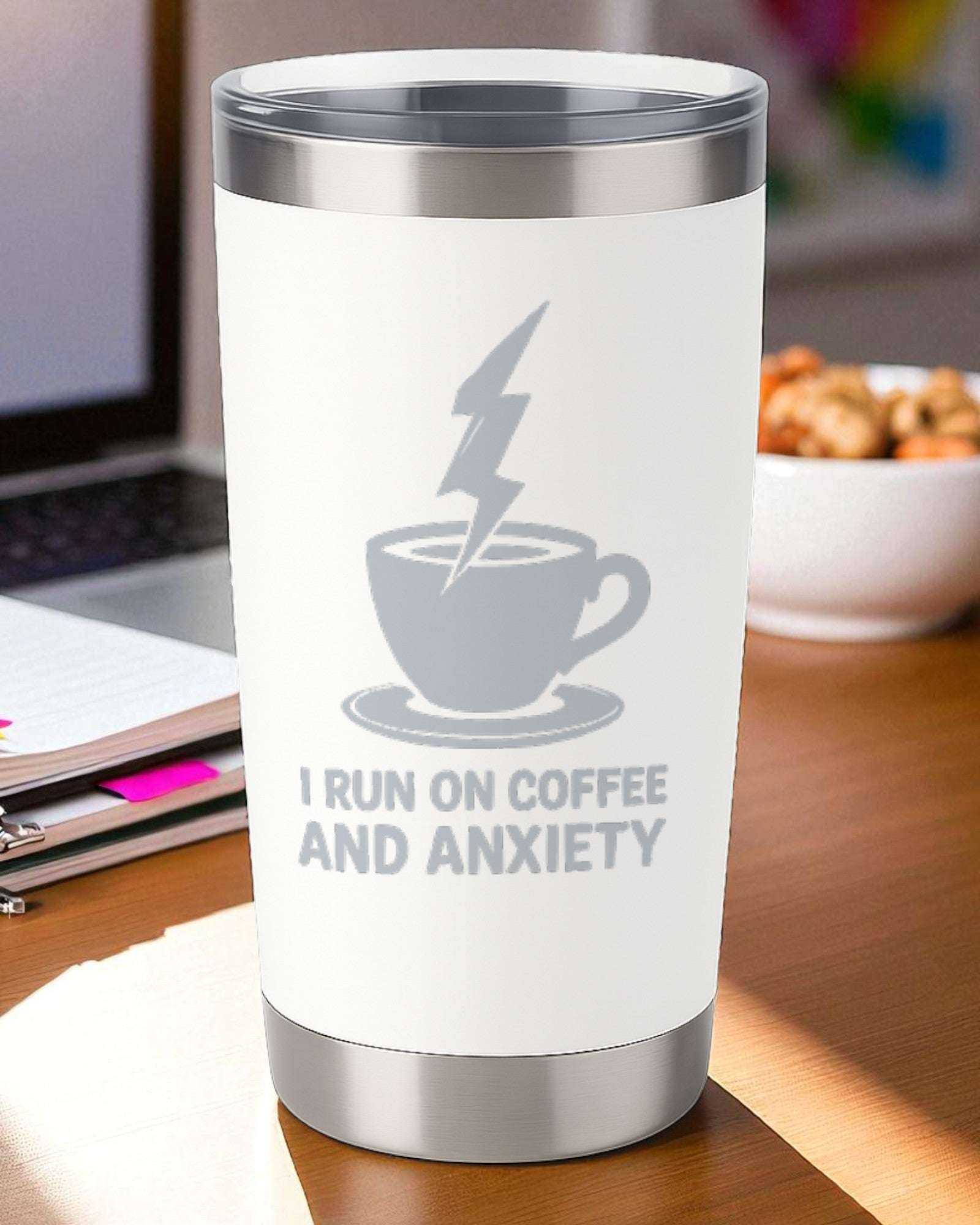 I Run on Coffee and Anxiety – Mental Health Humor Tumbler Ctrl-Alt-Engrave