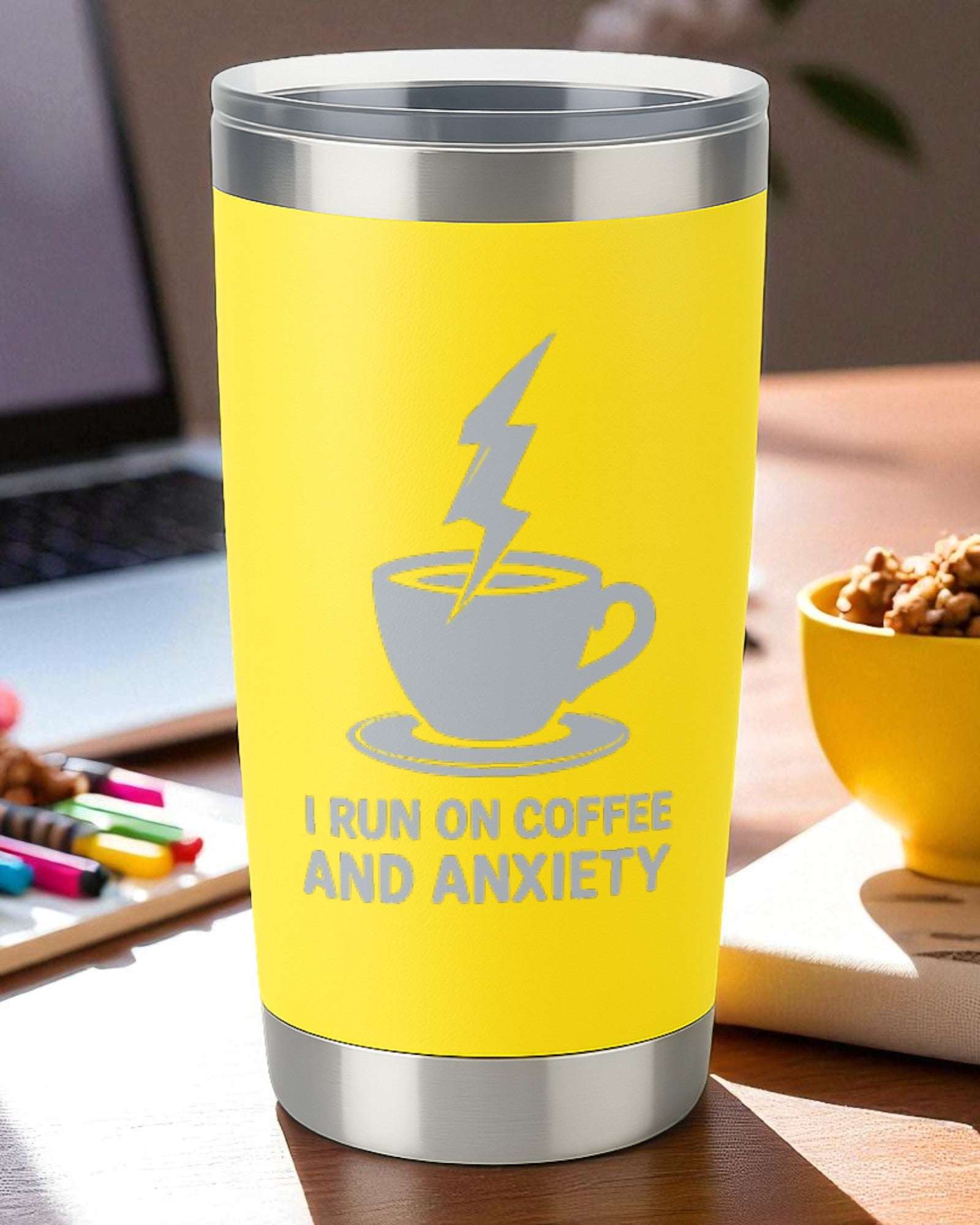 I Run on Coffee and Anxiety – Mental Health Humor Tumbler Ctrl-Alt-Engrave