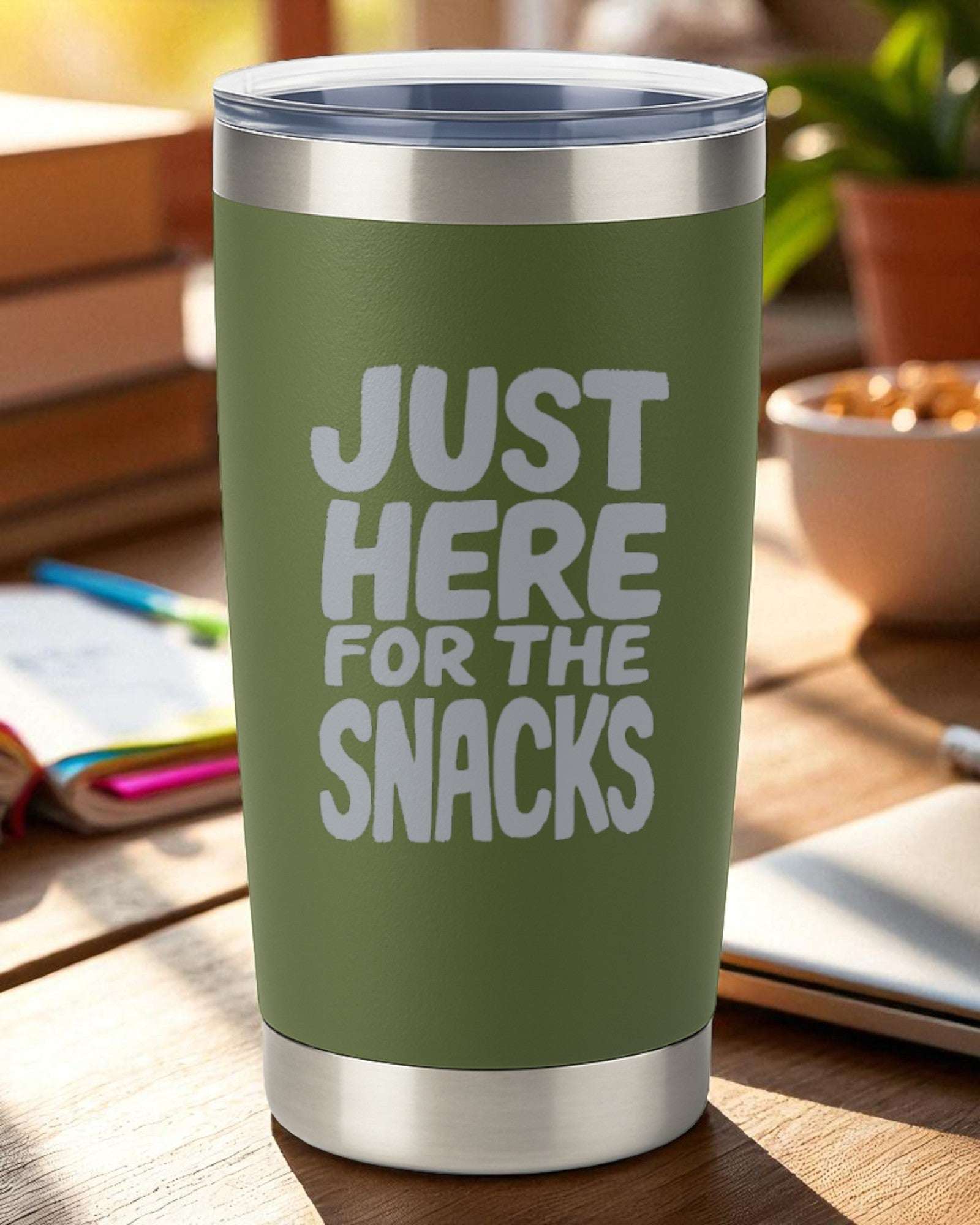Just Here for the Snacks – Fun Foodie Tumbler Ctrl-Alt-Engrave