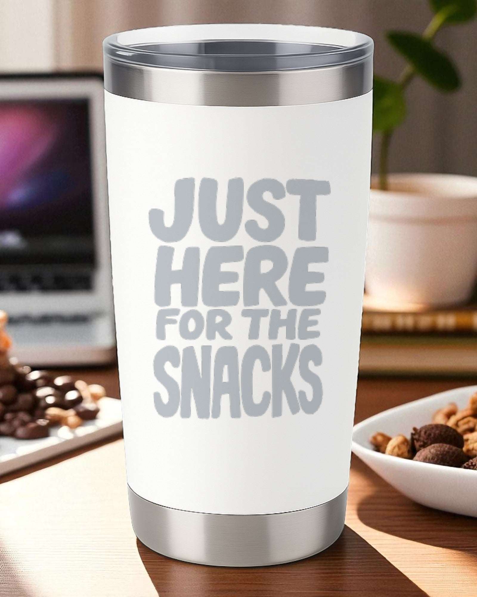 Just Here for the Snacks – Fun Foodie Tumbler Ctrl-Alt-Engrave
