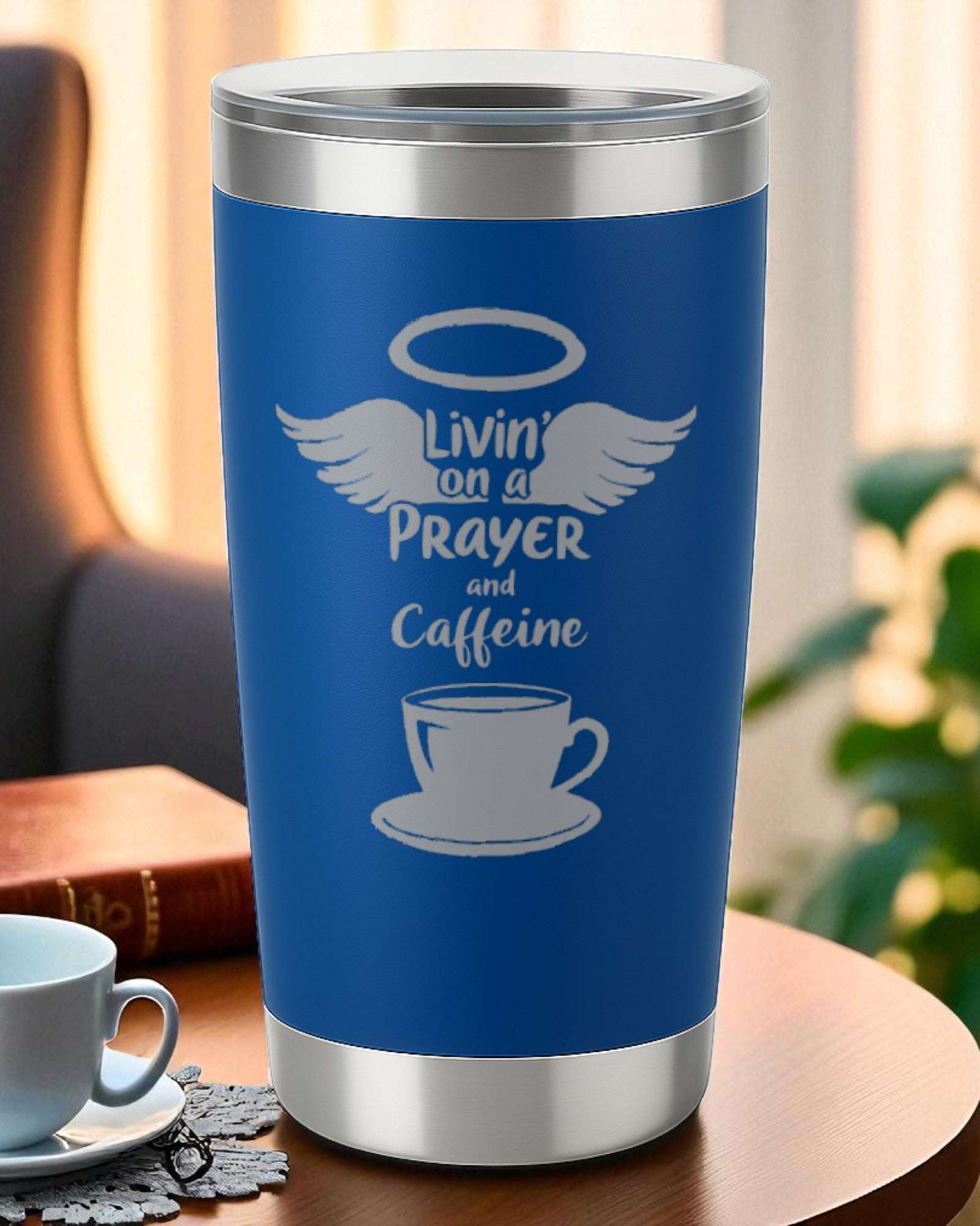 “Livin’ on a Prayer (and Caffeine)” – Faith + Coffee Tumbler Ctrl-Alt-Engrave