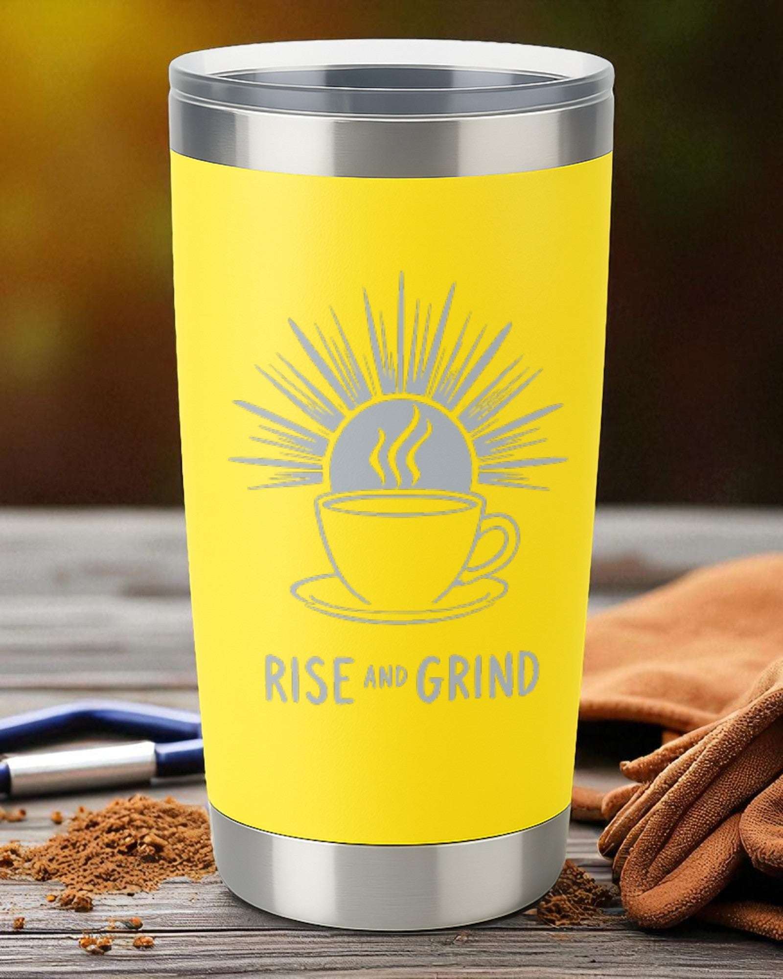 Rise and Grind – Motivational Coffee Tumbler Ctrl-Alt-Engrave
