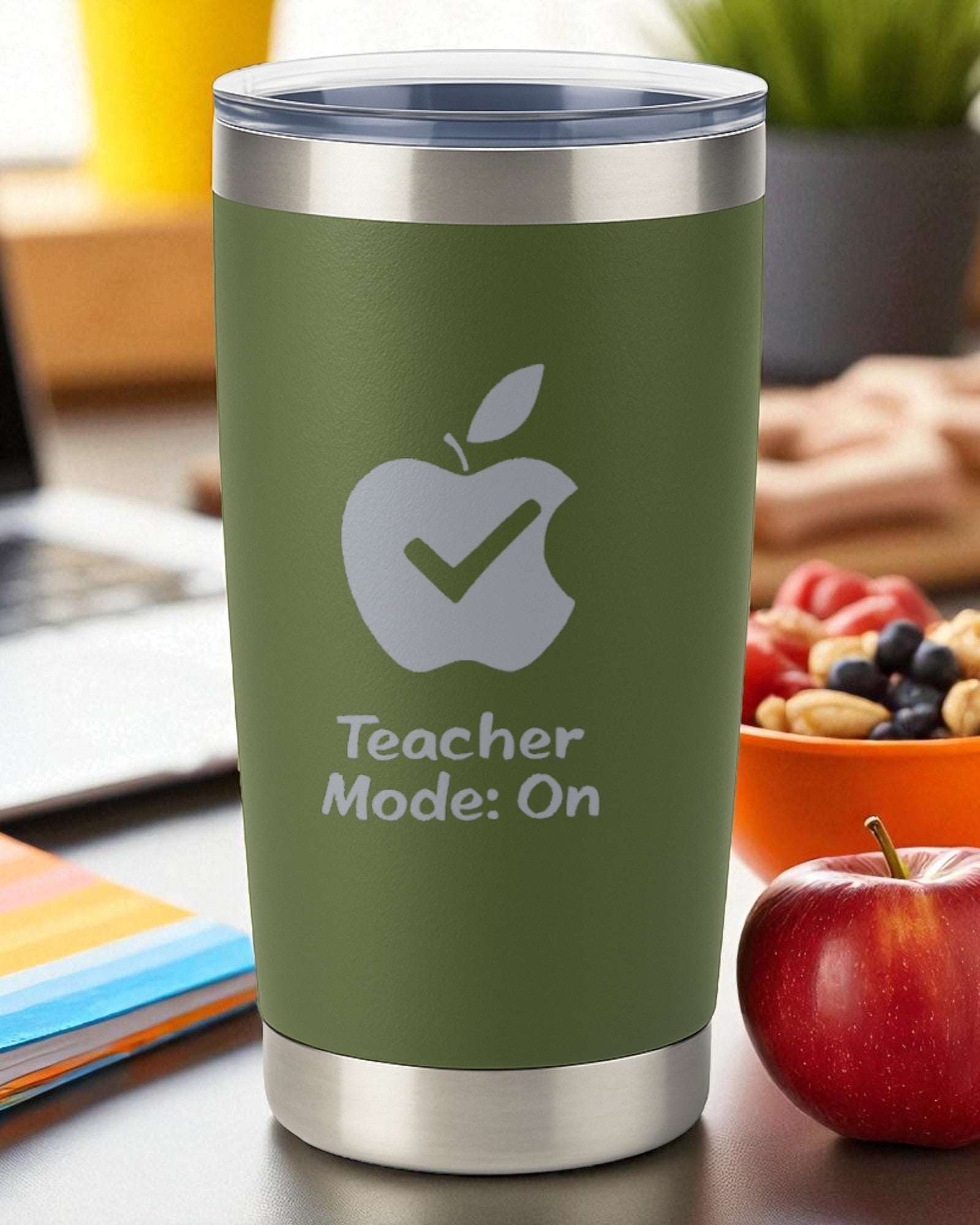 Teacher Appreciation Tumbler 20oz green engraved stainless steel insulated coffee cup with clear lid